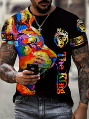 Lion Graphic Print Men's Novelty T Shirt Short Sleeve Crew Neck Tee