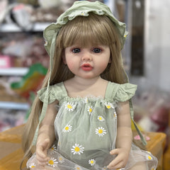 22 Inch Reborn Doll with Long Blond Hair Green Daisy Outfit Sandals