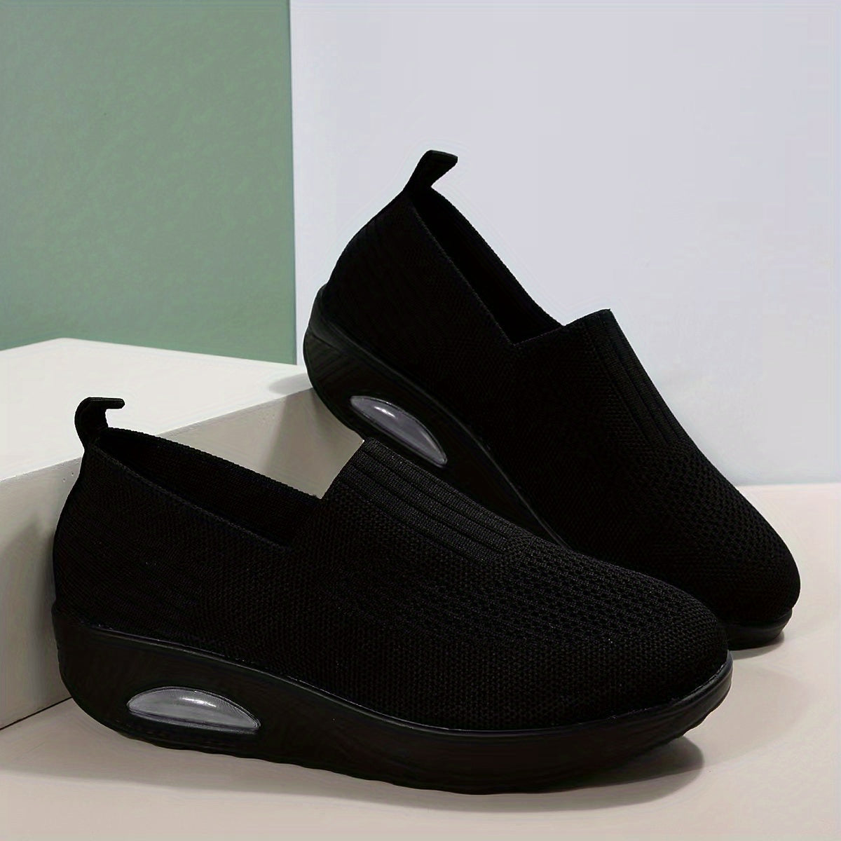 Women's Air Cushion Sock Shoes Comfort Knitted Slip On Platform Shoes