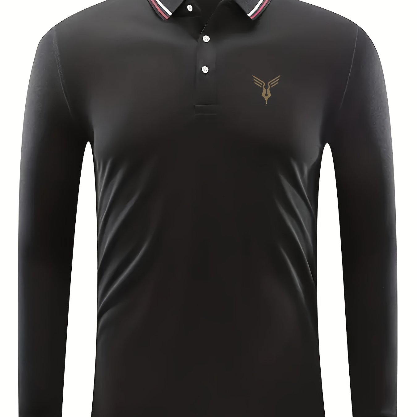 Men's Nib Print Golf Shirt Long Sleeve Collared Business Casual Moisture Wicking