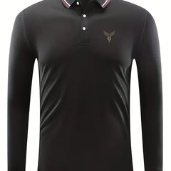 Men's Nib Print Golf Shirt Long Sleeve Collared Business Casual Moisture Wicking