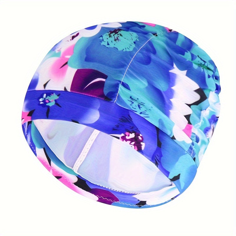 Women's Pleated Swim Cap High Elastic Fabric Pool Bathing Hat