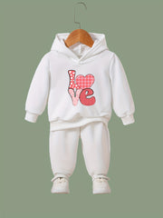 2pcs LOVE Print Heart Graphic Hoodies Pants Set Girls