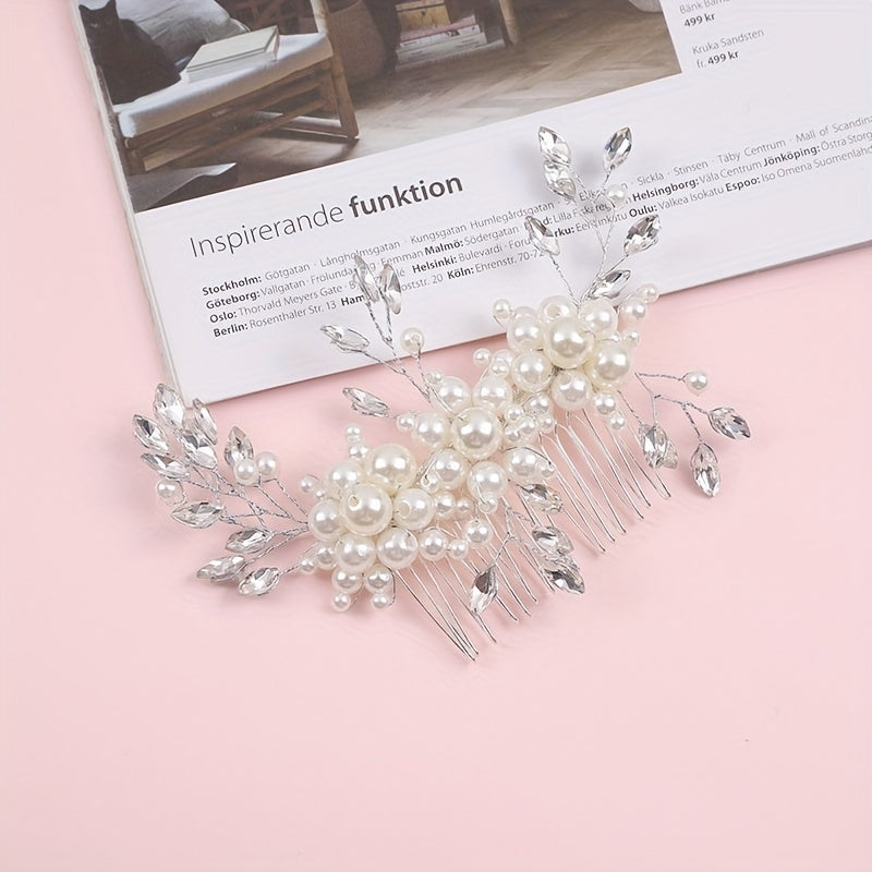 Bridal Crystal Faux Pearl Hair Comb Wedding Hair Accessories