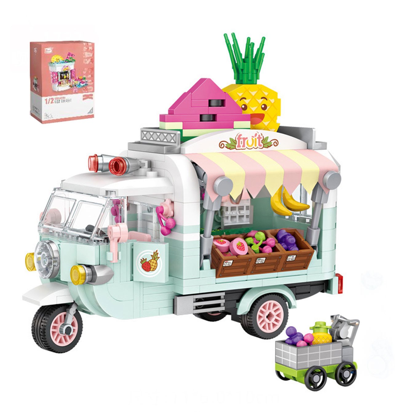 Amusement Park Fruit Car Dessert Car Pizza Car Coffee Car Mini Building Blocks
