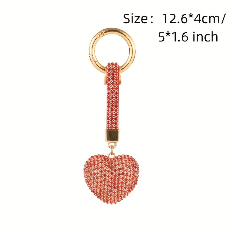Rhinestone Claw Love Keychain Peach Heart Car Key Pendant