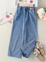 Toddler Girls Button Jeans Loose Wide Leg Denim Pants