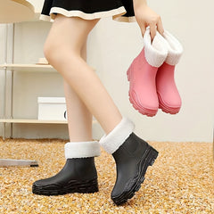 Women's Winter Rain Boots Waterproof Anti-slip Fleece lined Rubber Work Shoes