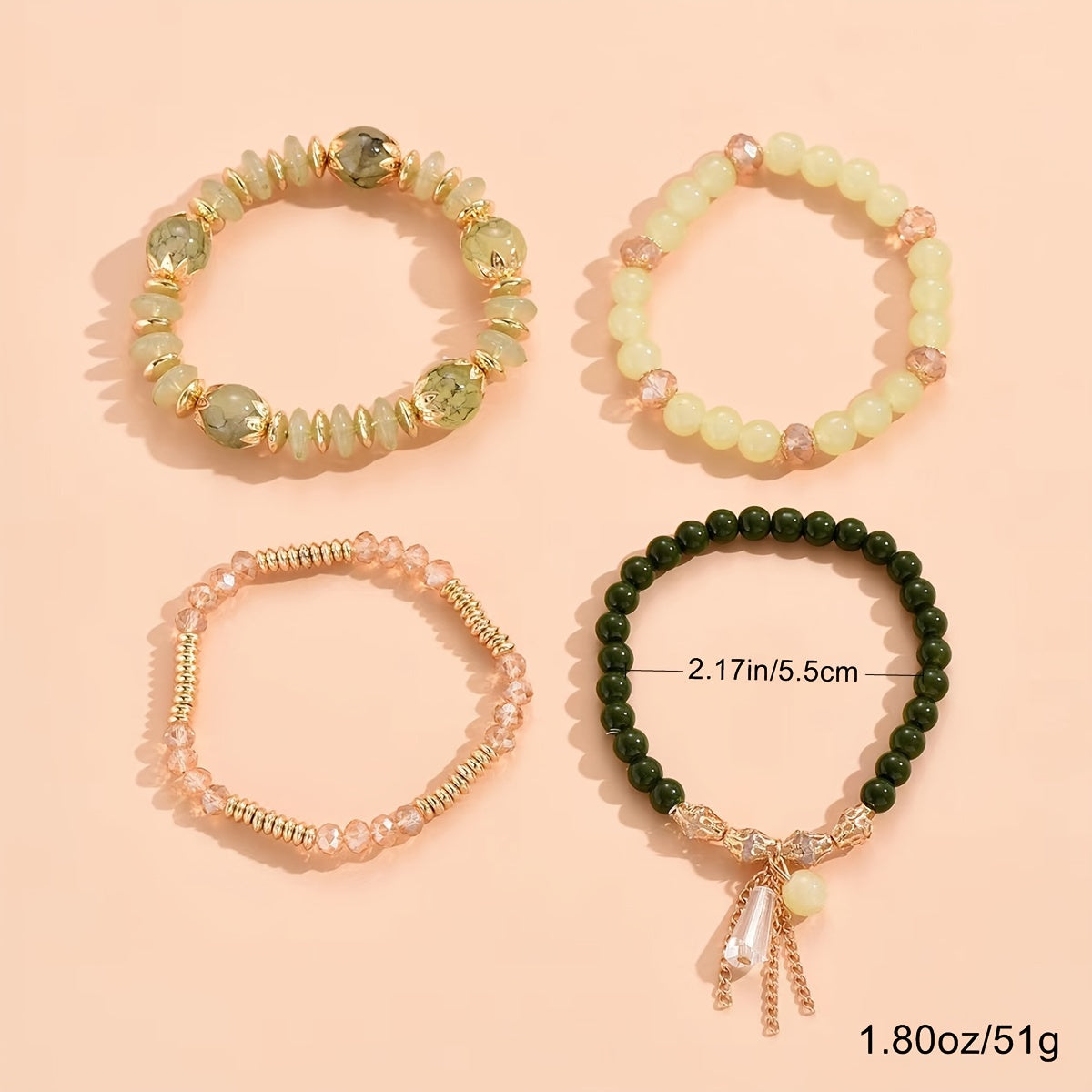 Bohemian Beaded Bracelet Kit Multilayer Stretch Bangle Hand Jewelry 4 Pcs