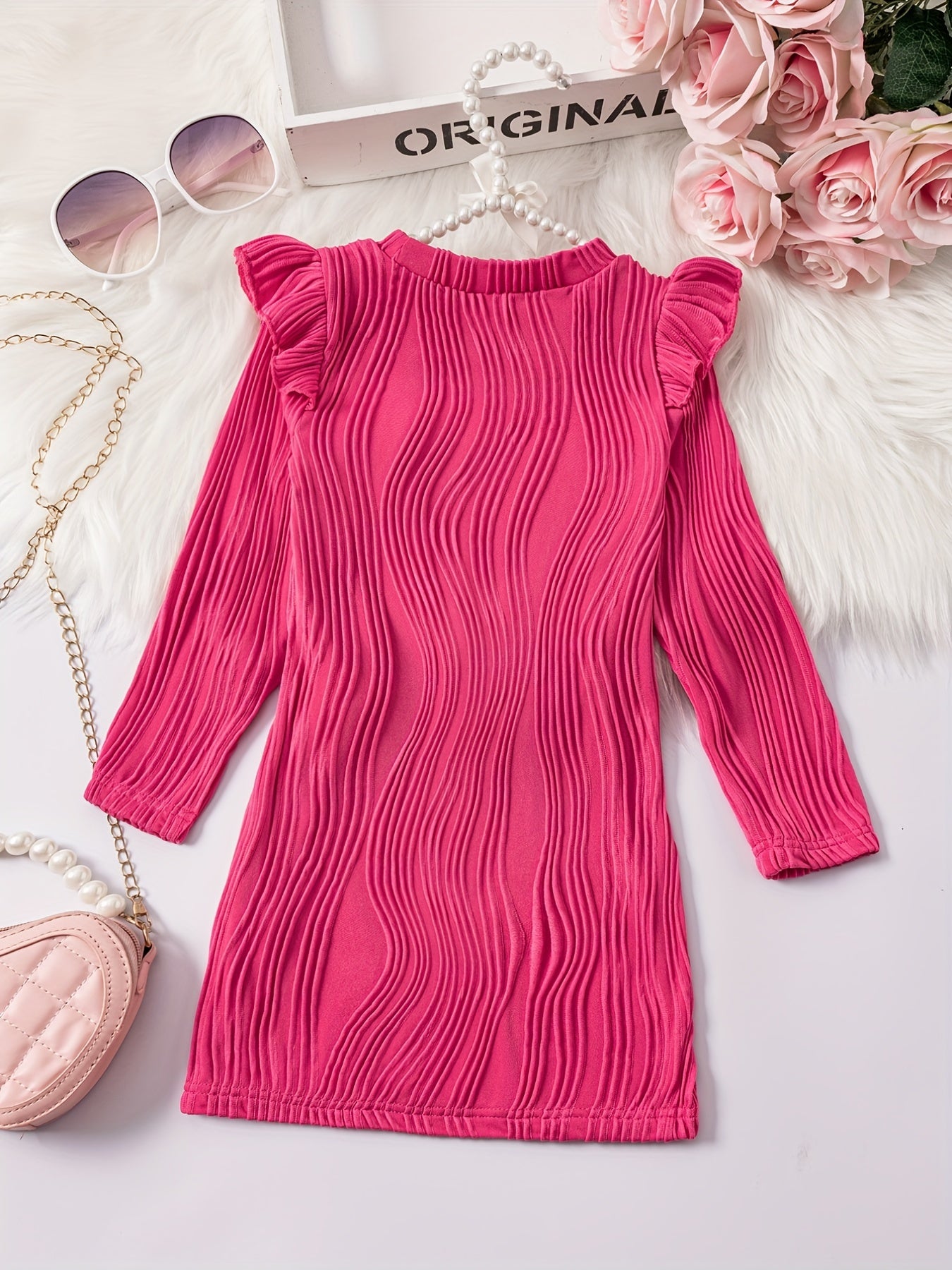 Girls' Swirl Textured Long Sleeve Dress for Party Outfit