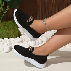 Women's Chain Decor Sock Shoes Knit Low Top Slip On Shoes
