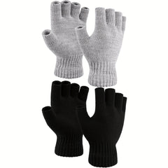 2 Pairs Half-Finger Knit Gloves Winter Touch Screen Warm Gloves