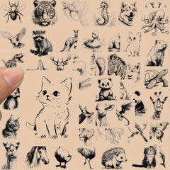 50pcs Retro Animal Sketch Graffiti Stickers for Phone Cases Notebooks Helmets