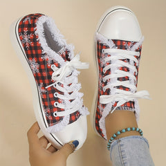 Plaid & Snowflake Pattern Canvas Sneakers Lightweight Non Slip Skate Shoes