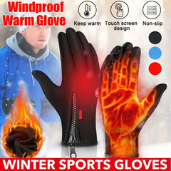 Men's Winter Waterproof Touch Screen Gloves Outdoor Full Finger Anti Slip Zipper