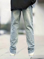 Men's Straight Leg Biker Jeans - Casual Denim Pants