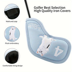 9pcs Plush Cat Golf Iron Head Cover Set - PU Waterproof Material