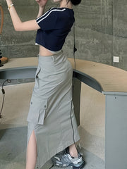 Solid Bodycon Cargo Skirt For Spring & Summer