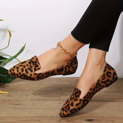 Leopard Print Flat Shoes Soft Sole Micro Suede Casual Flats