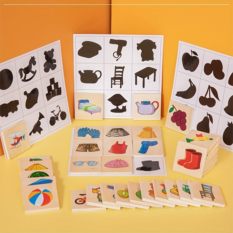 Montessori Shape Toy Animal Fruit Shadow Pairing Blocks Puzzle Game
