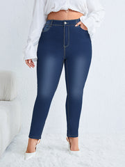 Solid Button Fly Skinny Jeans
