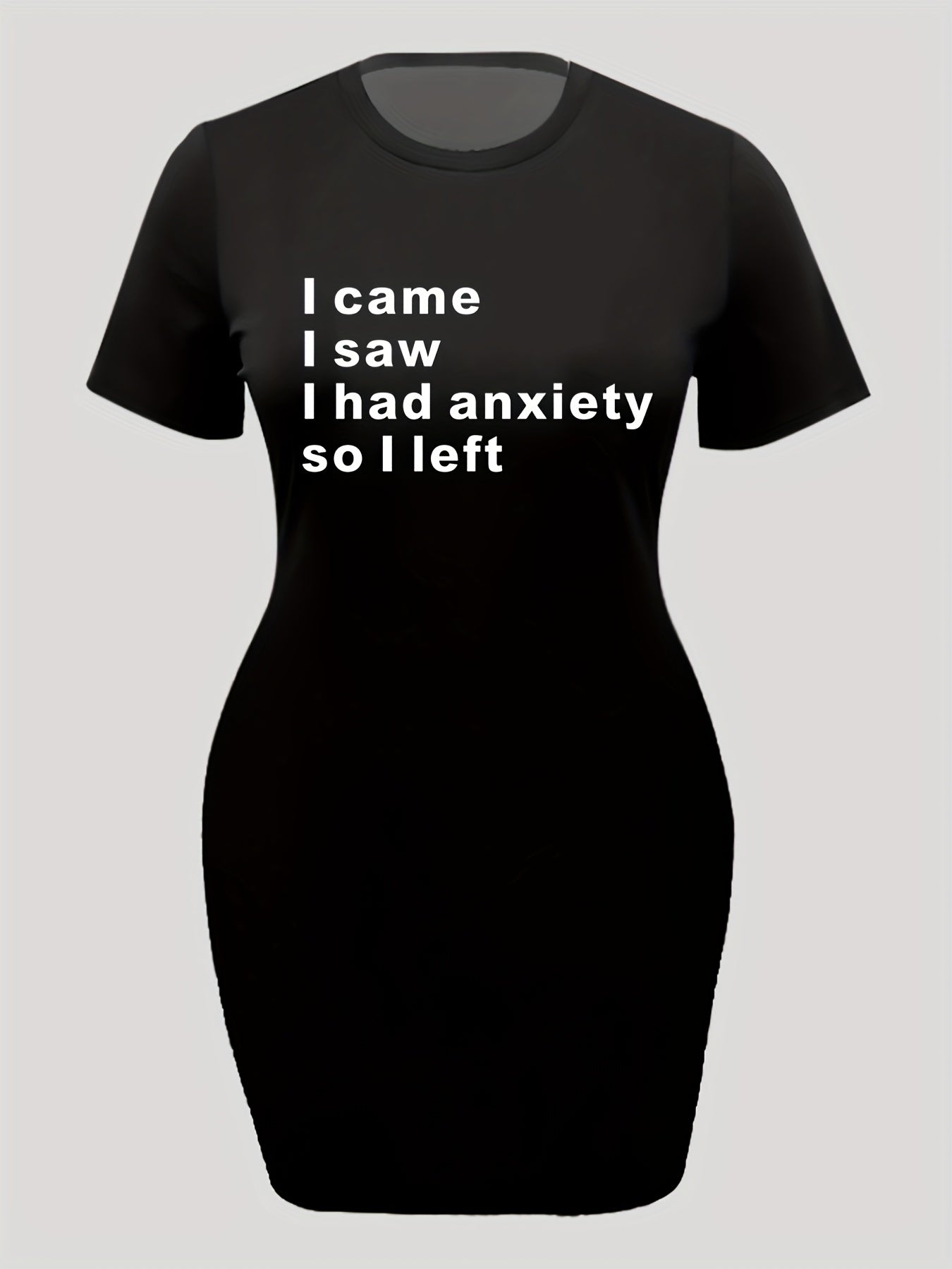 Slogan Print Tee Dress Women's Short Sleeve Mini Dress