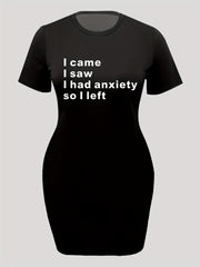 Slogan Print Tee Dress Women's Short Sleeve Mini Dress