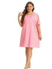 Striped Cold Shoulder Round Neck Nightdress