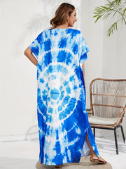 Boho Cover Up Spiral Tie Dye Print Kaftan Maxi Dress