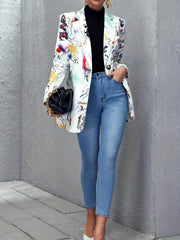 Graphic Art Print Blazer Long Sleeve Casual Blazer for Spring & Fall