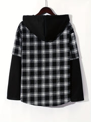 Men's Plaid Hooded Shirt Jacket Long Sleeve Regular Fit Coat