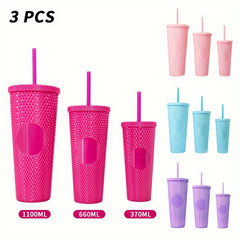 3pcs Plastic Water Cup w/ Straw Durian Texture Coffee Mug