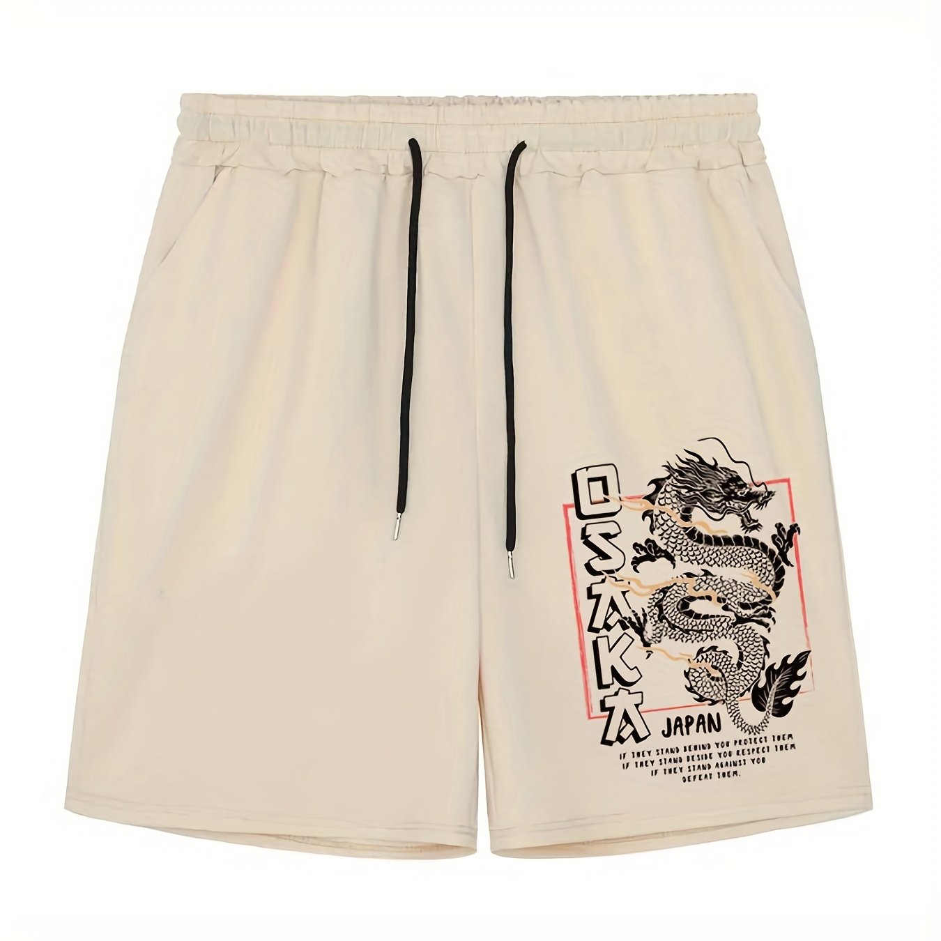 Men's Casual Dragon Print Pleated Shorts