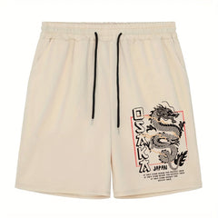 Men's Casual Dragon Print Pleated Shorts