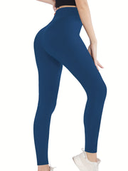 Solid High Waist Stretch Leggings, Women's Clothing