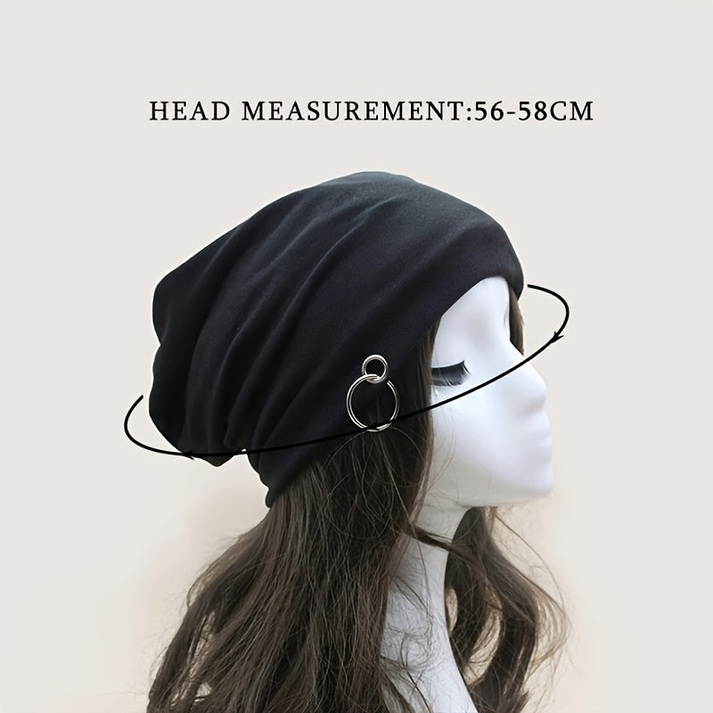 Metal Ring Slouchy Beanie Hat