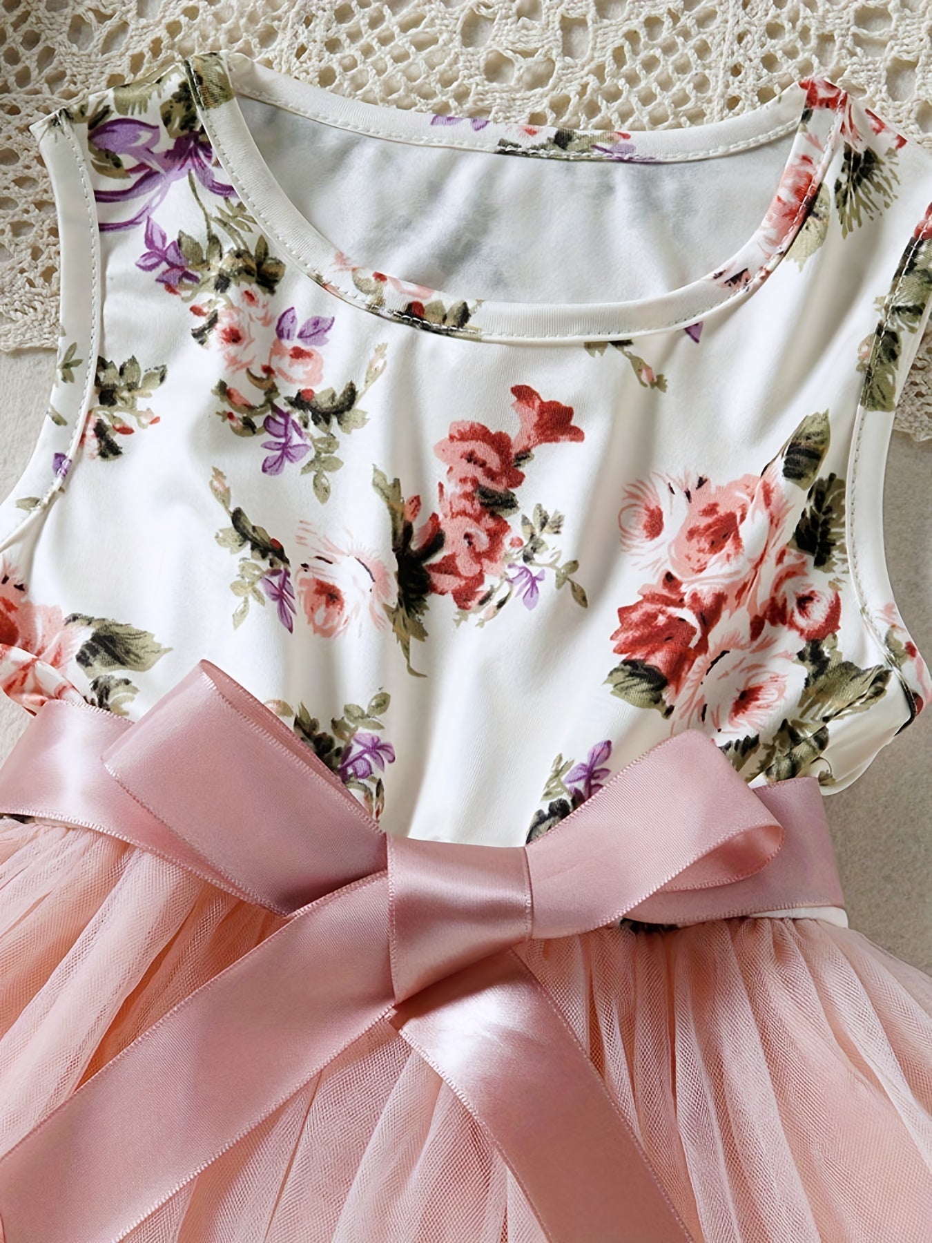 Girls Boho Floral Tank Dress With Band Belt Princess Dress