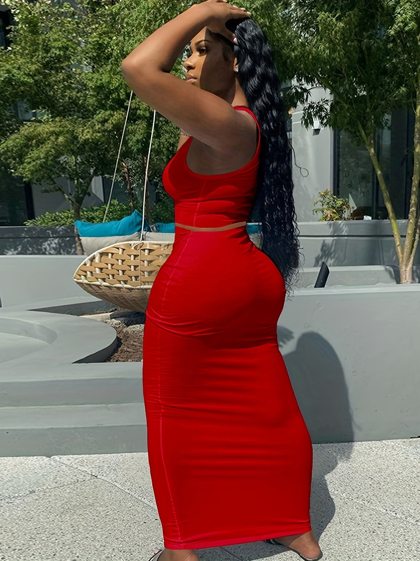 Sexy 2pc Set Scoop Neck Tank Top & Maxi Skirt Women's Outfit