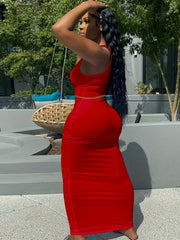 Sexy 2pc Set Scoop Neck Tank Top & Maxi Skirt Women's Outfit