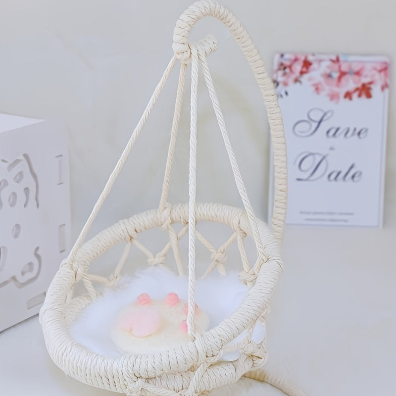 Handwoven Dollhouse Hanging Chair & Pink Twine Doll Swing
