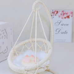 Handwoven Dollhouse Hanging Chair & Pink Twine Doll Swing