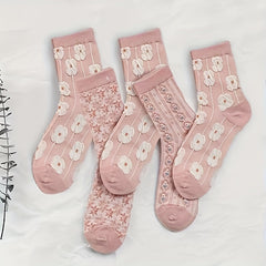 5 Pairs Women's Floral Print Socks Stockings