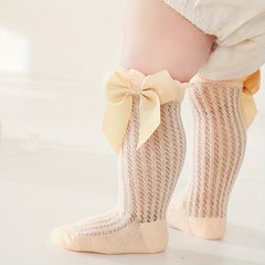 5 Pairs Casual Ruffled Bow Knit High Socks Girls Accessories