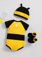 2pcs Baby Block Short Sleeve Onesie & Hat Bee Costume Set Clothes