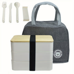Japanese Style Lunch Box with Insulation Bag Bamboo Lid Large Capacity