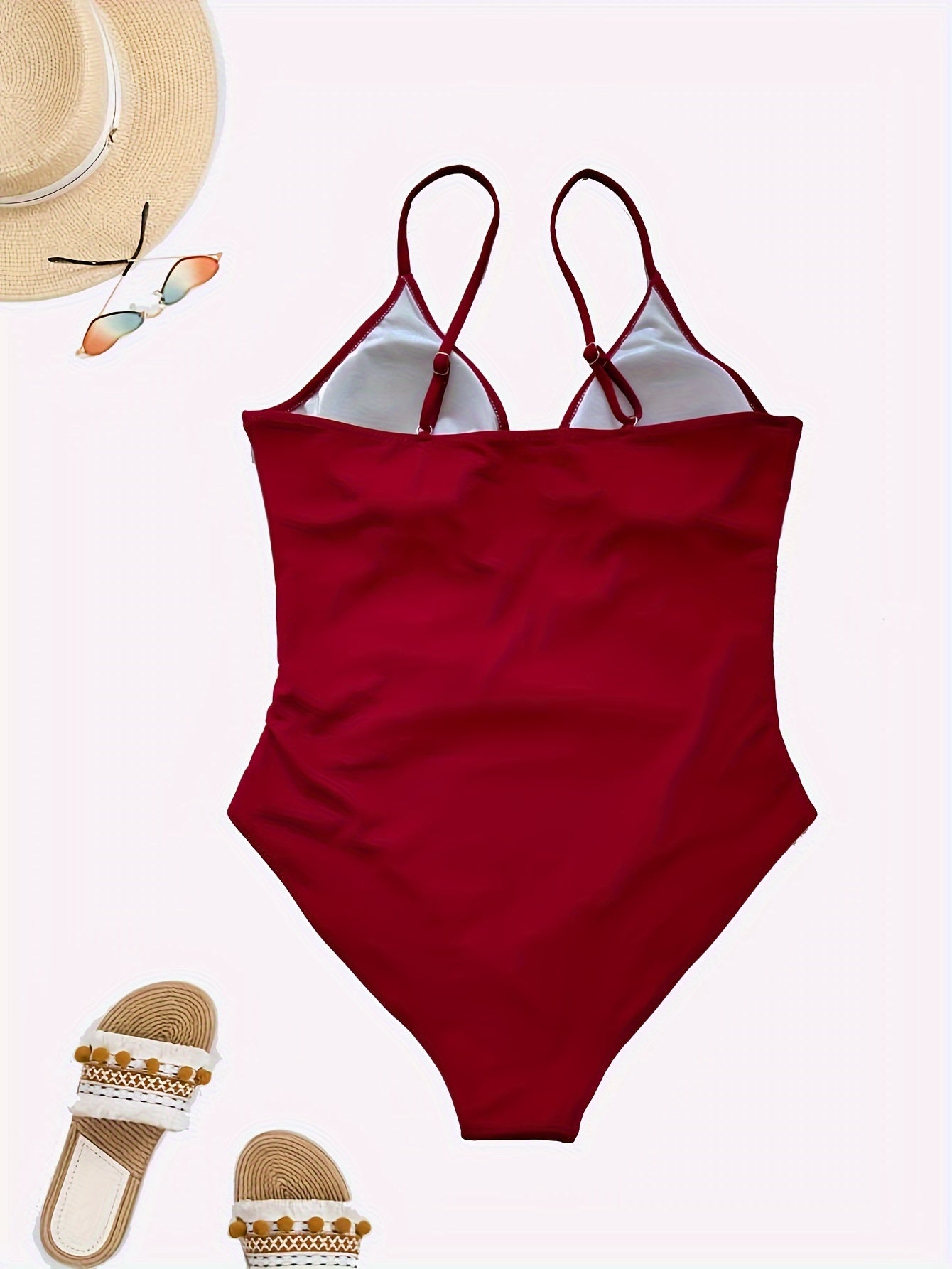 Sexy Swimsuit Women's Plus Ruched V Neck One Piece Bathing Suit