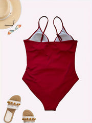 Sexy Swimsuit Women's Plus Ruched V Neck One Piece Bathing Suit