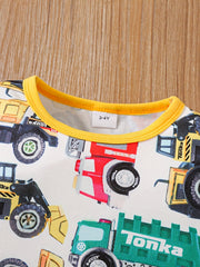 Kid's Car Print Pajama Set Long Sleeve Top & Pants