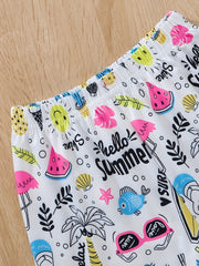 2pcs Toddler Girls Cartoon Cat Elastic Waist Shorts