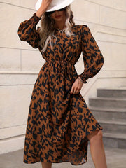 Leopard Print Crew Neck Dress Long Sleeve Dress